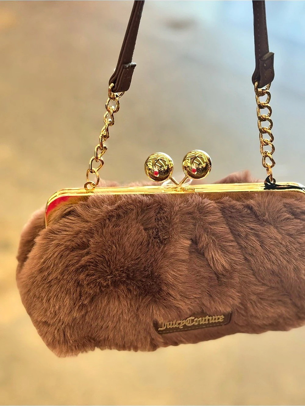 Juicy Couture Faux Fur Frame Bag in Brown Like New